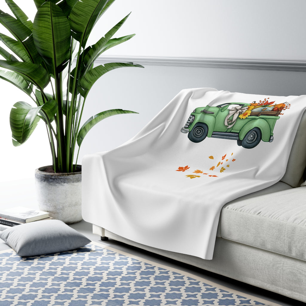 Cozy Autumn Truck Sherpa Fleece Blanket