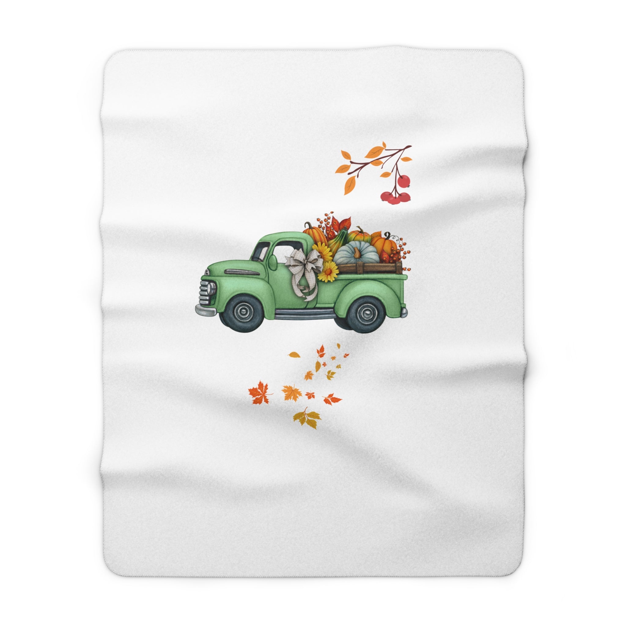 Cozy Autumn Truck Sherpa Fleece Blanket