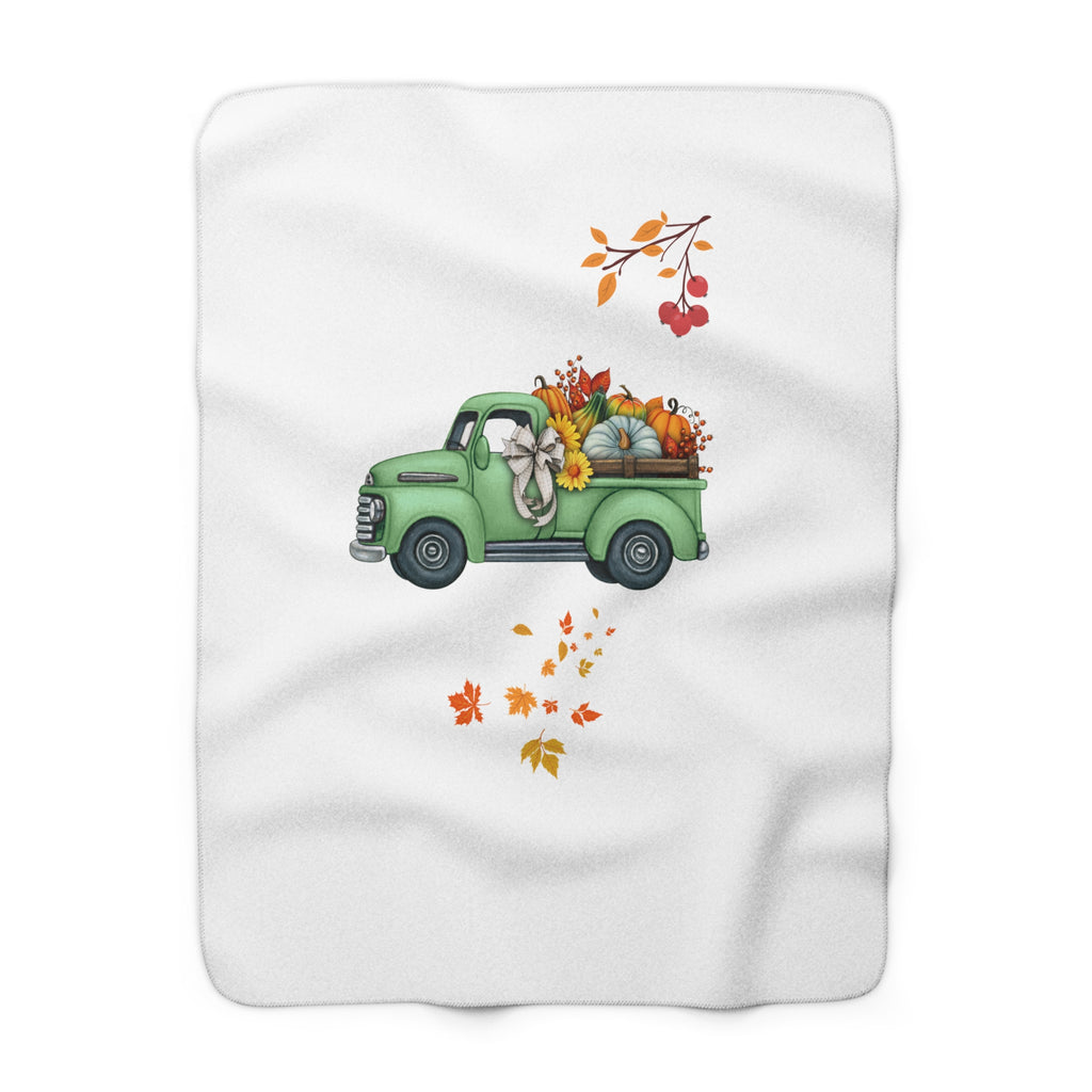 Cozy Autumn Truck Sherpa Fleece Blanket